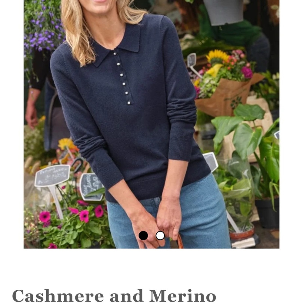 Woolovers Cashmere Blend Navy Blue Sweater with Pearl Buttons